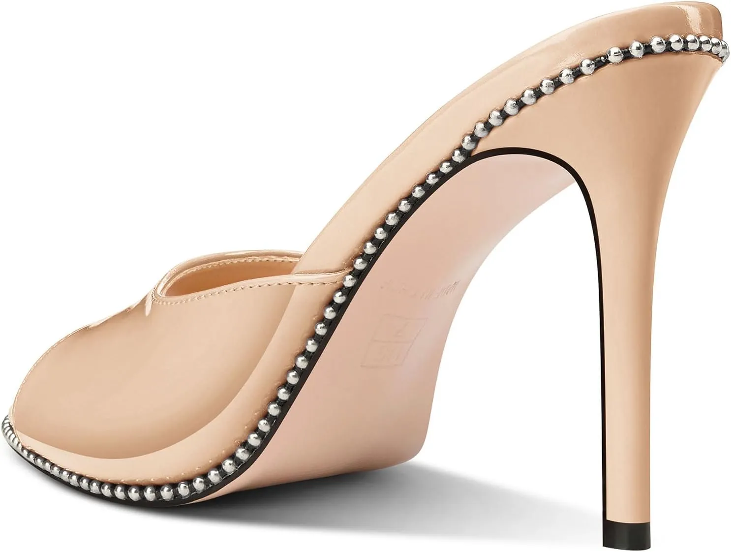 TNYNFBEB Womens Stiletto High Heel Peep Open Toe Sandals Mules Shoes Slingback Slip-on Silver Beaded Prom Party Dress Patent Leather 3.9 Inches Heels