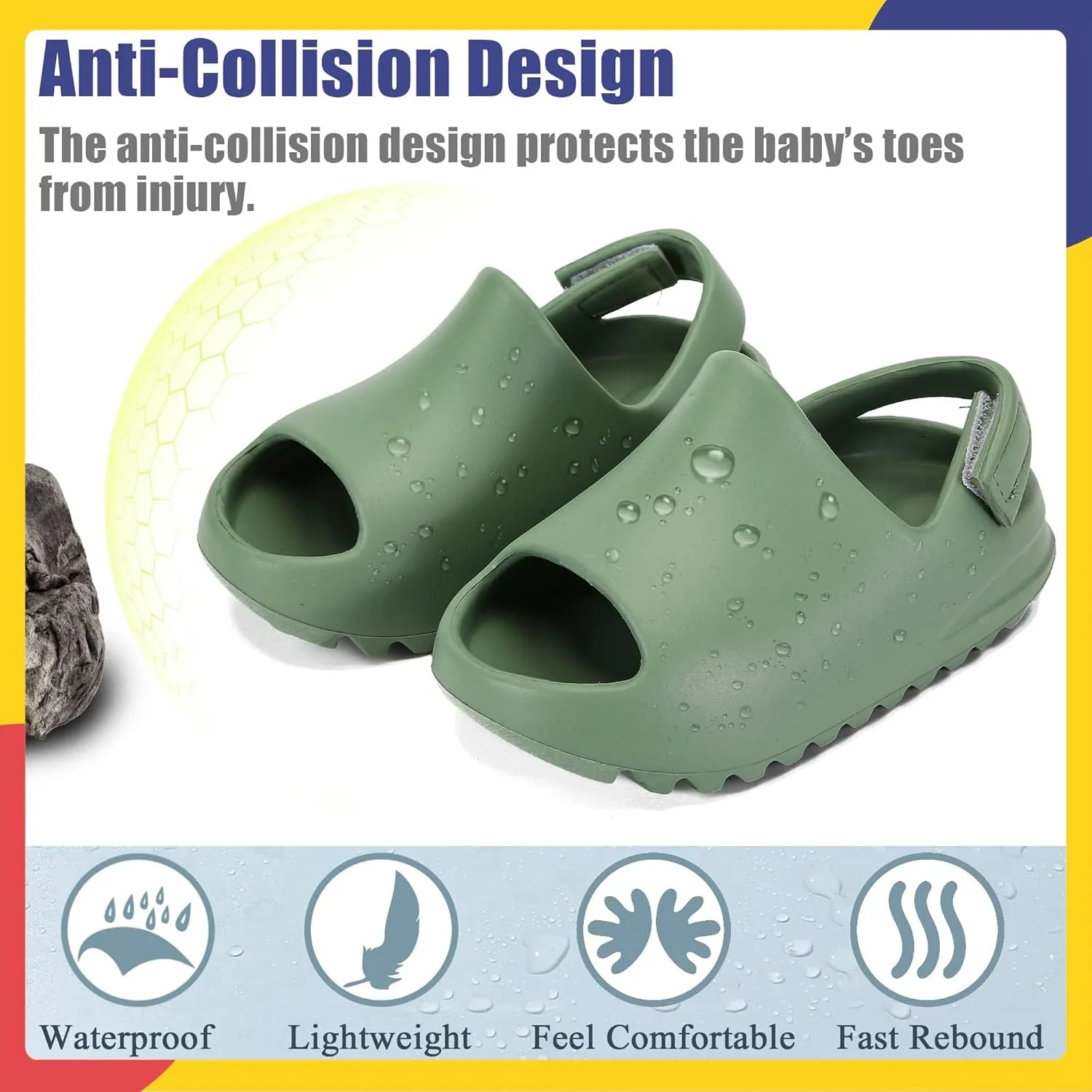 Toddler Kids Slides Sandals Summer Slip-On Sandals Shower Beach Pool Anti-slip Slippers for Girls Boys White Water Shoes