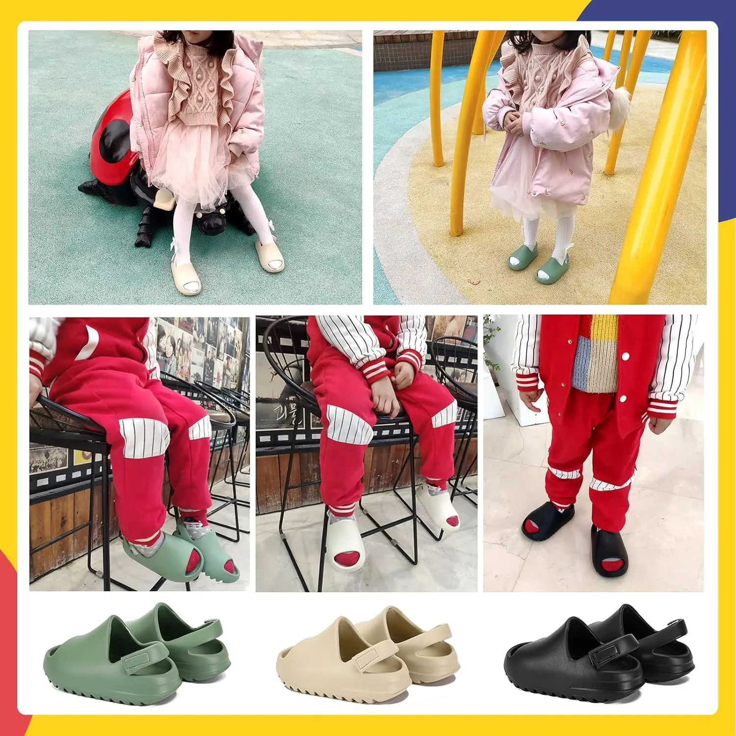 Toddler Kids Slides Sandals Summer Slip-On Sandals Shower Beach Pool Anti-slip Slippers for Girls Boys White Water Shoes