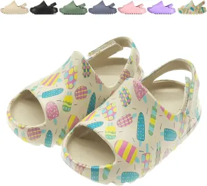 Toddler Kids Slides Sandals Summer Slip-On Sandals Shower Beach Pool Anti-slip Slippers for Girls Boys White Water Shoes