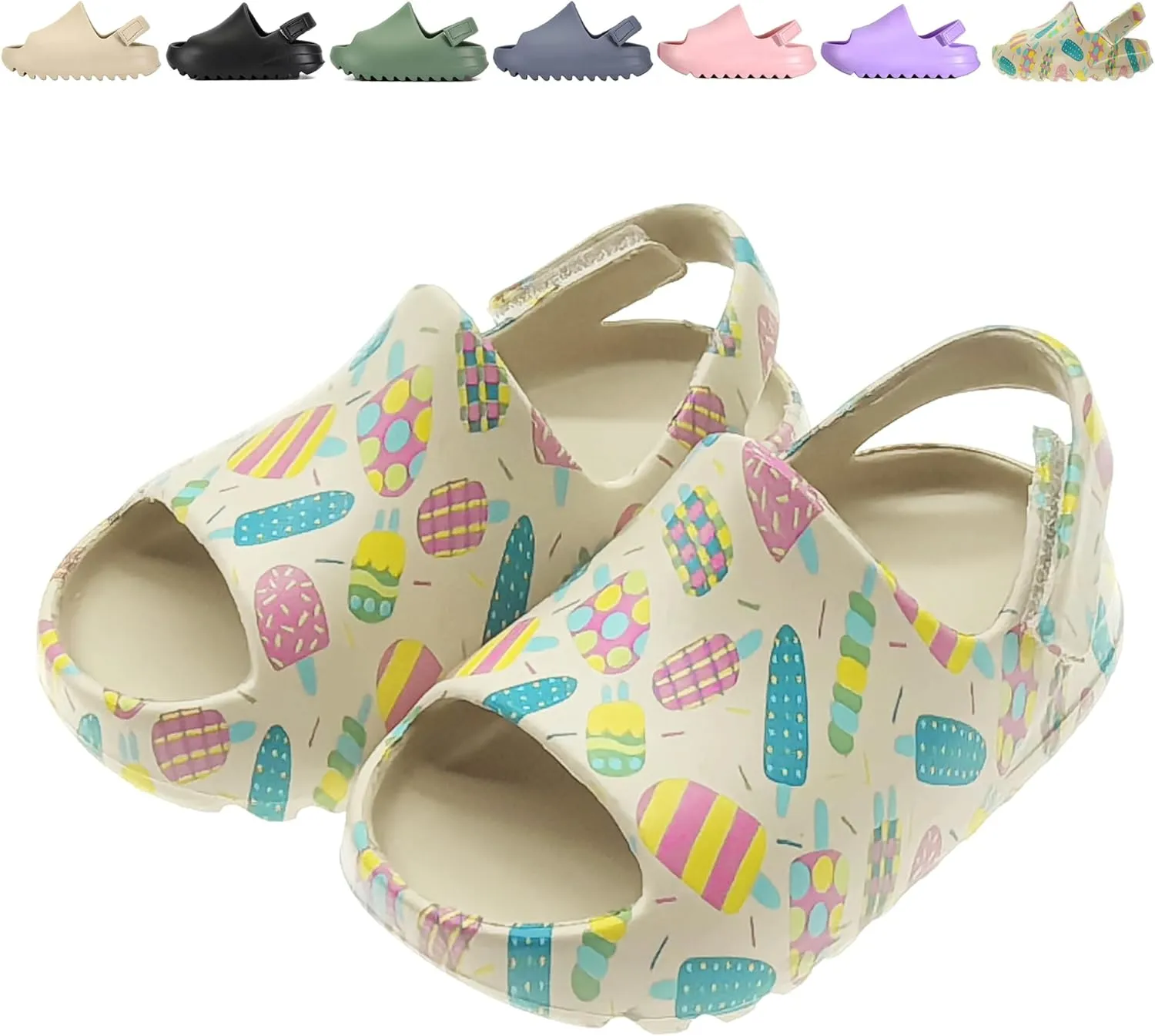 Toddler Kids Slides Sandals Summer Slip-On Sandals Shower Beach Pool Anti-slip Slippers for Girls Boys White Water Shoes