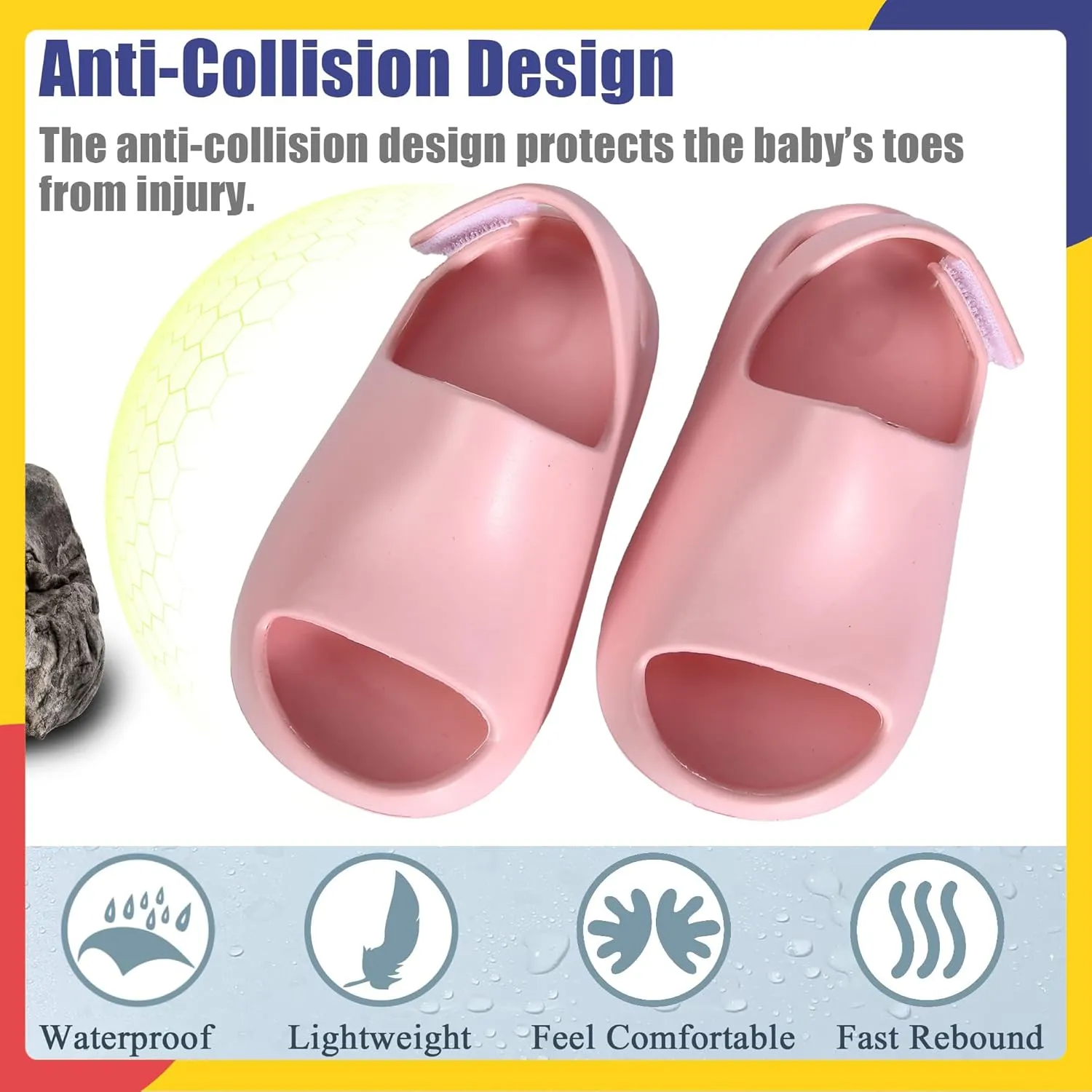 Toddler Kids Slides Sandals Summer Slip-On Sandals Shower Beach Pool Anti-slip Slippers for Girls Boys White Water Shoes