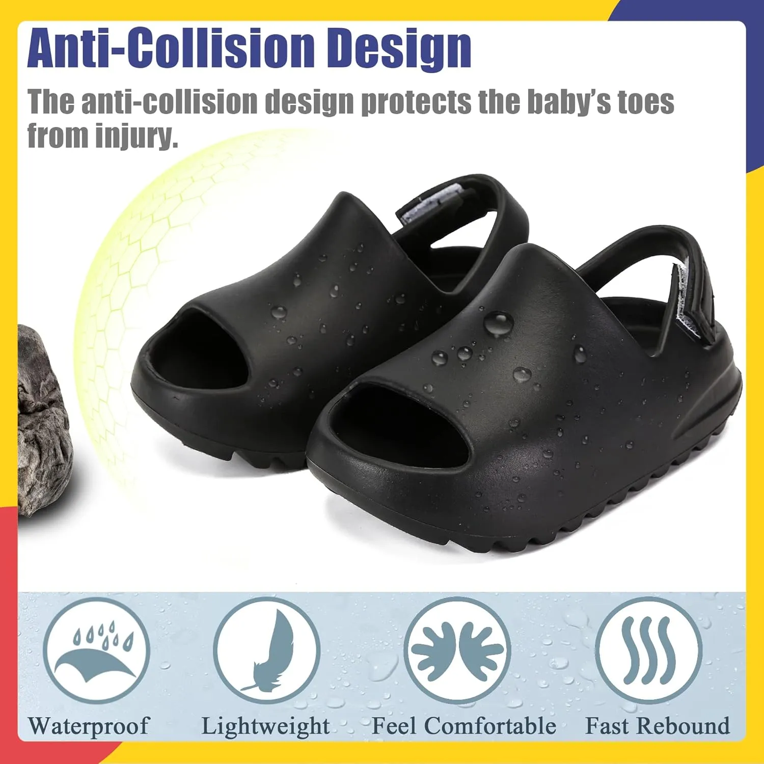 Toddler Kids Slides Sandals Summer Slip-On Sandals Shower Beach Pool Anti-slip Slippers for Girls Boys White Water Shoes