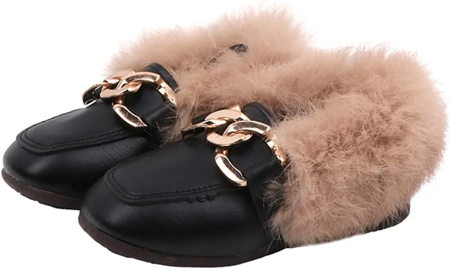 Toddler Little Kids Dress Shoes Velour with Fur Girls Boys Loafers Leather Warm Daily Walking Dress Flats Moccasin Boat Shoes for Girls