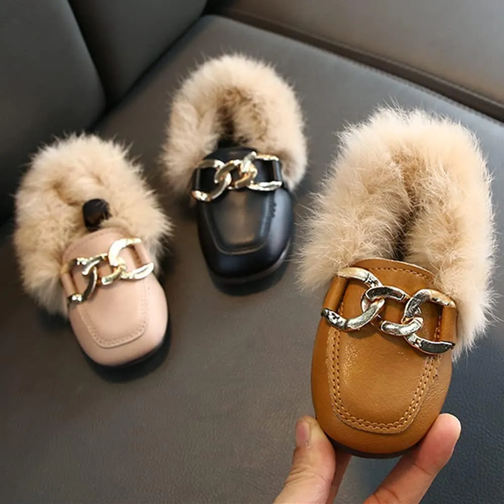 Toddler Little Kids Dress Shoes Velour with Fur Girls Boys Loafers Leather Warm Daily Walking Dress Flats Moccasin Boat Shoes for Girls