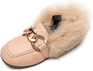 Toddler Little Kids Dress Shoes Velour with Fur Girls Boys Loafers Leather Warm Daily Walking Dress Flats Moccasin Boat Shoes for Girls