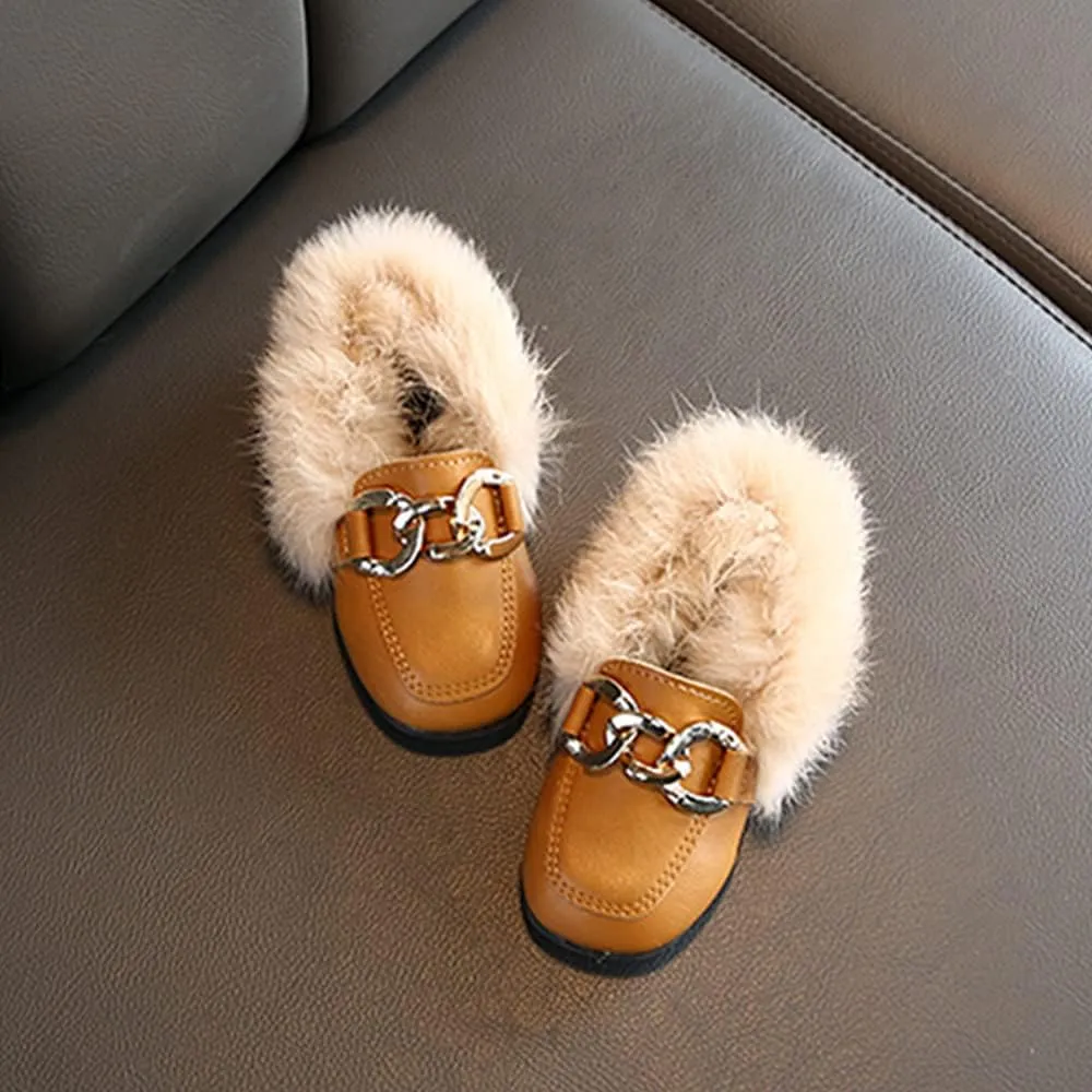 Toddler Little Kids Dress Shoes Velour with Fur Girls Boys Loafers Leather Warm Daily Walking Dress Flats Moccasin Boat Shoes for Girls