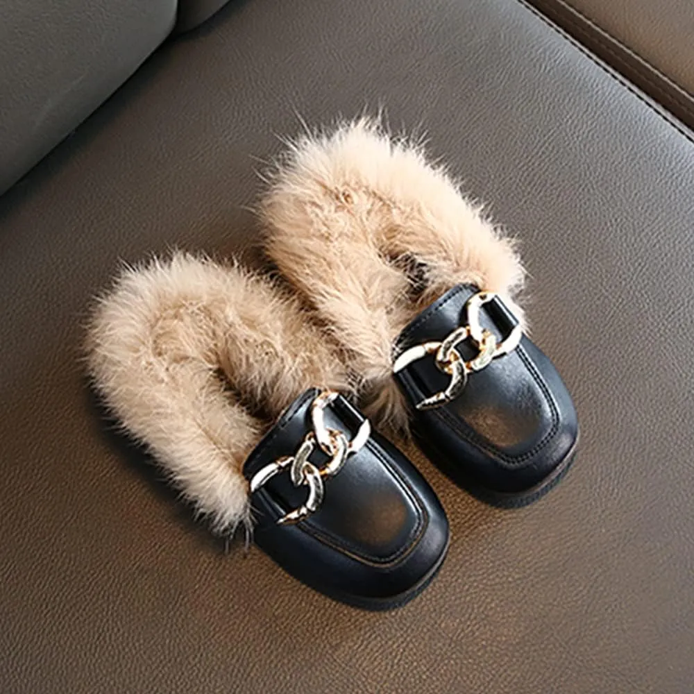Toddler Little Kids Dress Shoes Velour with Fur Girls Boys Loafers Leather Warm Daily Walking Dress Flats Moccasin Boat Shoes for Girls