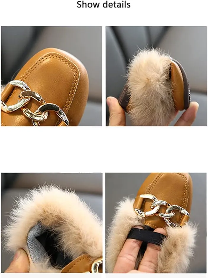 Toddler Little Kids Dress Shoes Velour with Fur Girls Boys Loafers Leather Warm Daily Walking Dress Flats Moccasin Boat Shoes for Girls