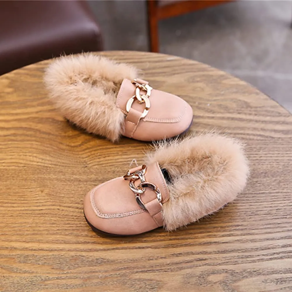 Toddler Little Kids Dress Shoes Velour with Fur Girls Boys Loafers Leather Warm Daily Walking Dress Flats Moccasin Boat Shoes for Girls