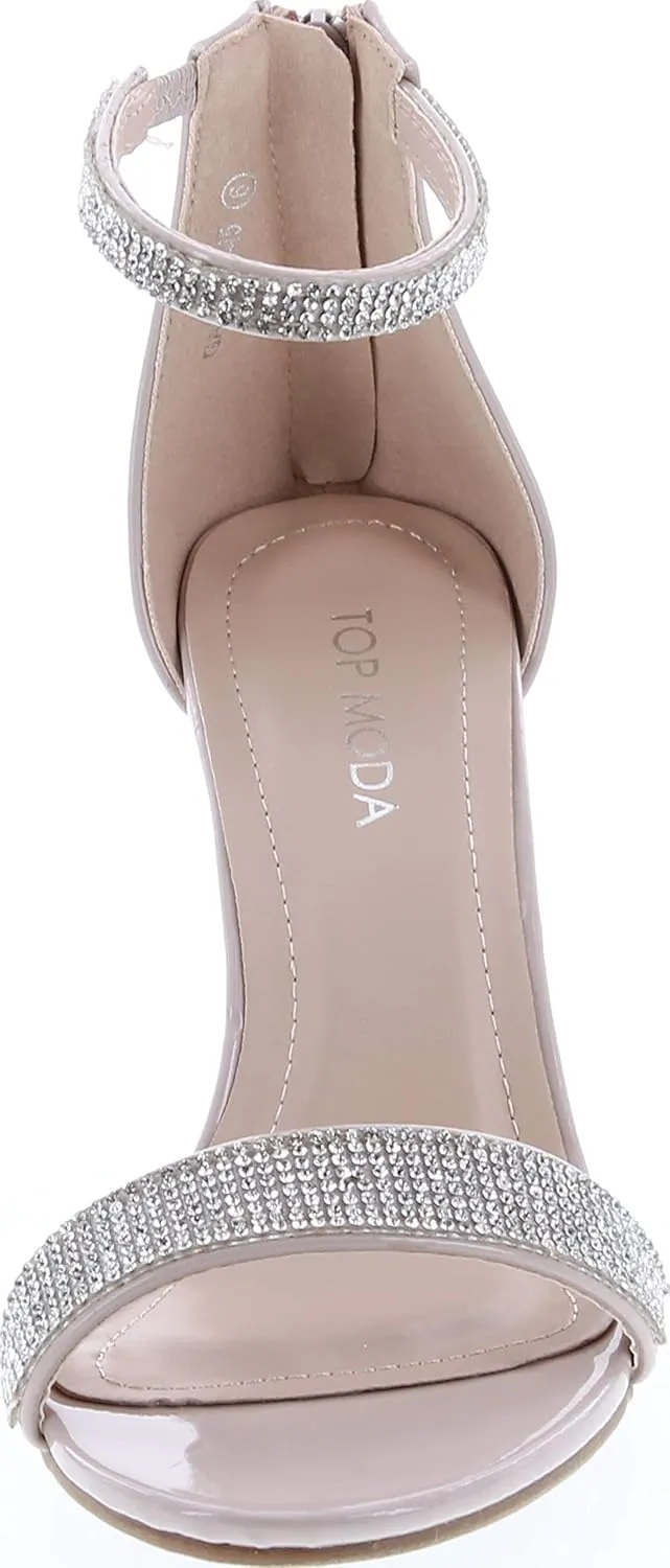 TOP Moda Gallery-45 Ankle Strap Dressy High Heel Sandal, Non-slip Sole, For Wedding, Party, Prom, Evening Wear, or Any Occasion, Sleek Style Block Heel Sandals