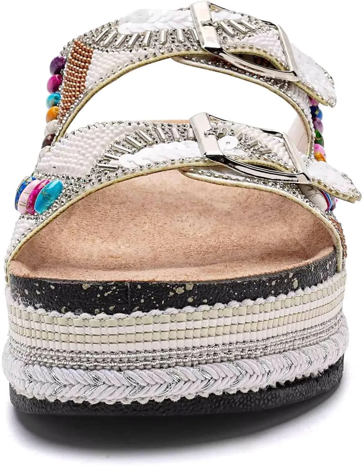 Torotto Womens Slides with Cork Footbed Open Toe Adjustable Webbing Flat Sandals for Walking | Beach | Indoor