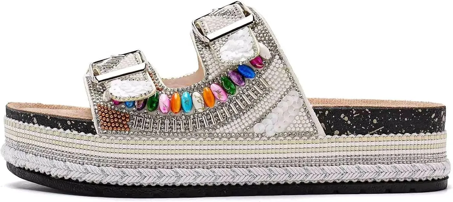 Torotto Womens Slides with Cork Footbed Open Toe Adjustable Webbing Flat Sandals for Walking | Beach | Indoor