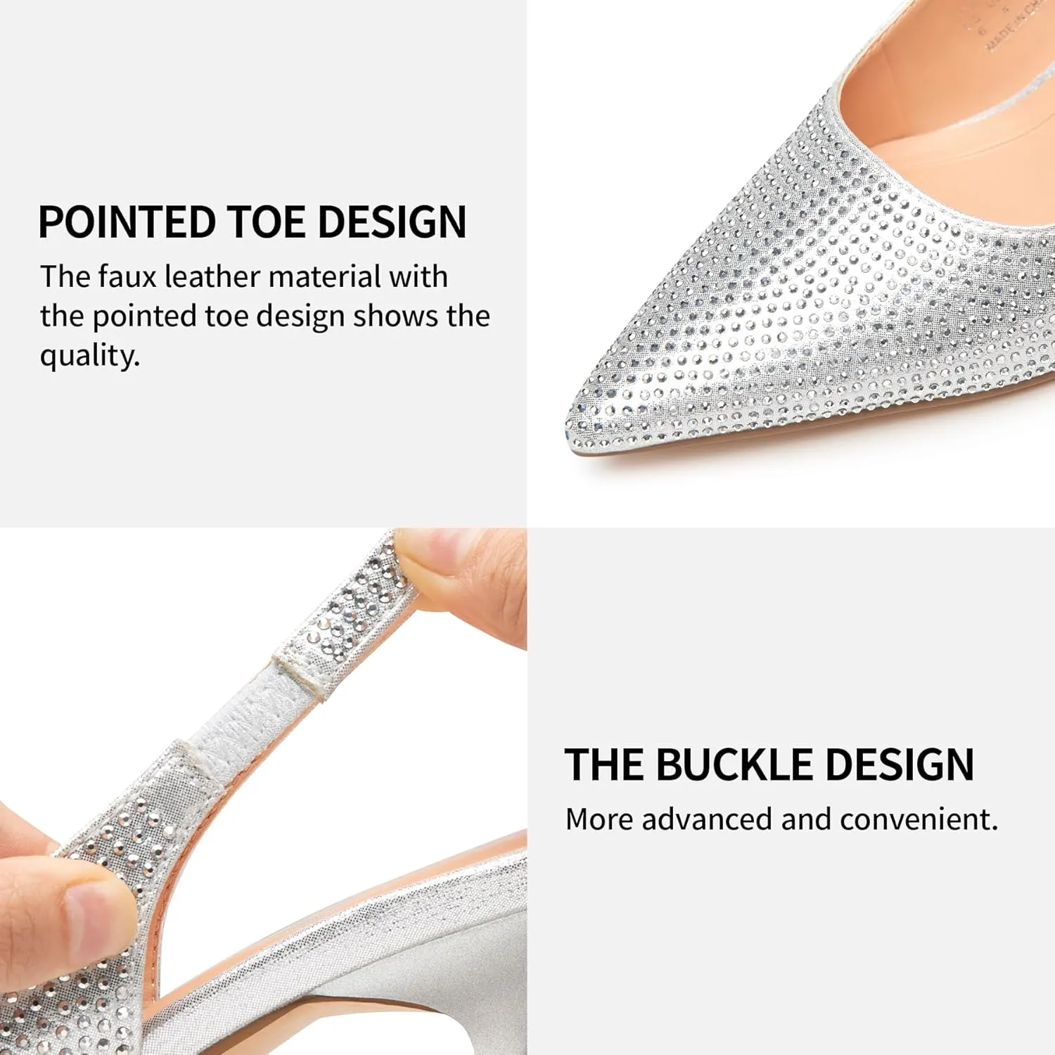 Trary Slingback Heels for Women - Pointed Toe Pumps, Comfortable & Stylish for Parties & Work - 3.2inch High Heels, Rhinestone & Glitter Dressy Shoes