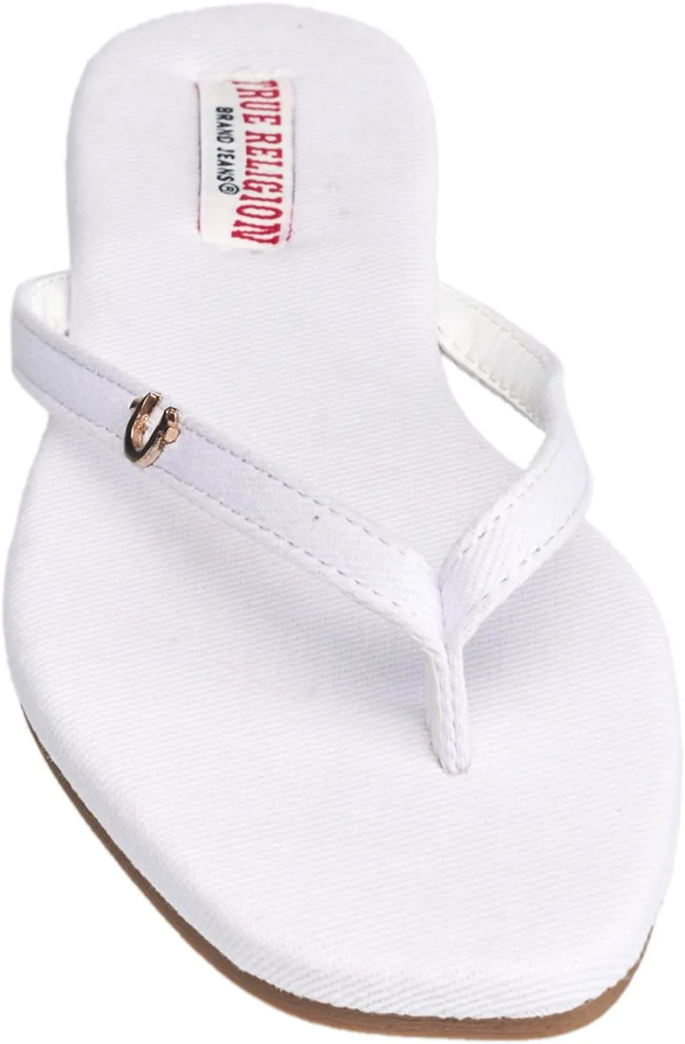 True Religion Women’s Minimalist Flip Flop Sandals – Sleek Style with Gold Logo Charm