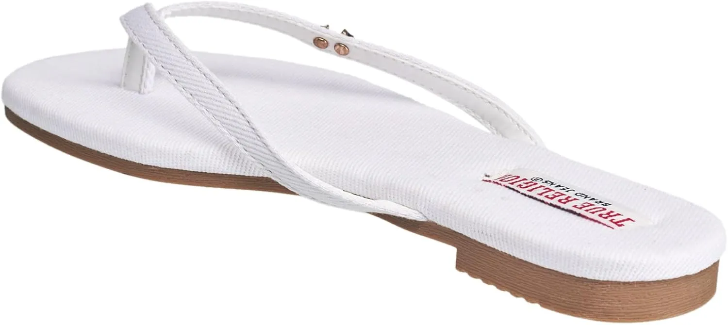 True Religion Women’s Minimalist Flip Flop Sandals – Sleek Style with Gold Logo Charm