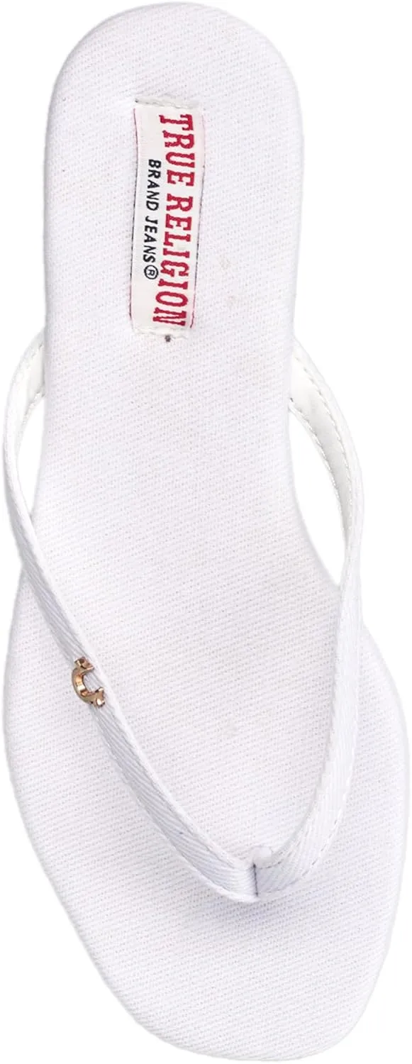 True Religion Women’s Minimalist Flip Flop Sandals – Sleek Style with Gold Logo Charm