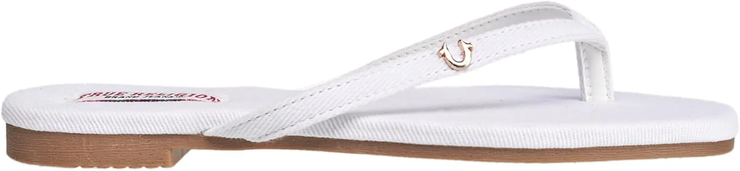 True Religion Women’s Minimalist Flip Flop Sandals – Sleek Style with Gold Logo Charm