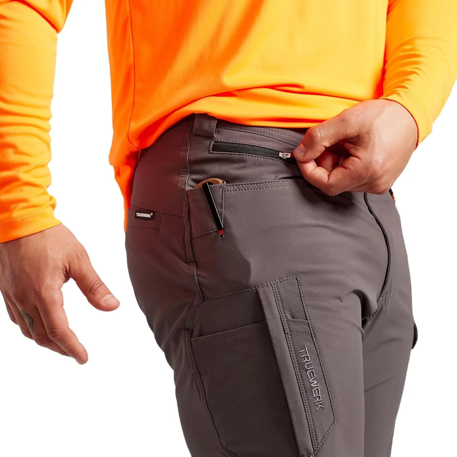 TRUEWERK Men’s Work Pants - T1 WerkPants Relaxed Fit, Lightweight, Moisture Wicking, Tactical Cargo Pants with 4-Way Stretch