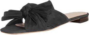 Tscoyuki Women's Flat Slide Pleated Bow Sandals, Slip On Open Toe Sandals Party Slippers Dress Wedding Shoes