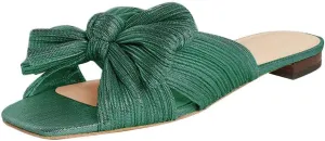 Tscoyuki Women's Flat Slide Pleated Bow Sandals, Slip On Open Toe Sandals Party Slippers Dress Wedding Shoes