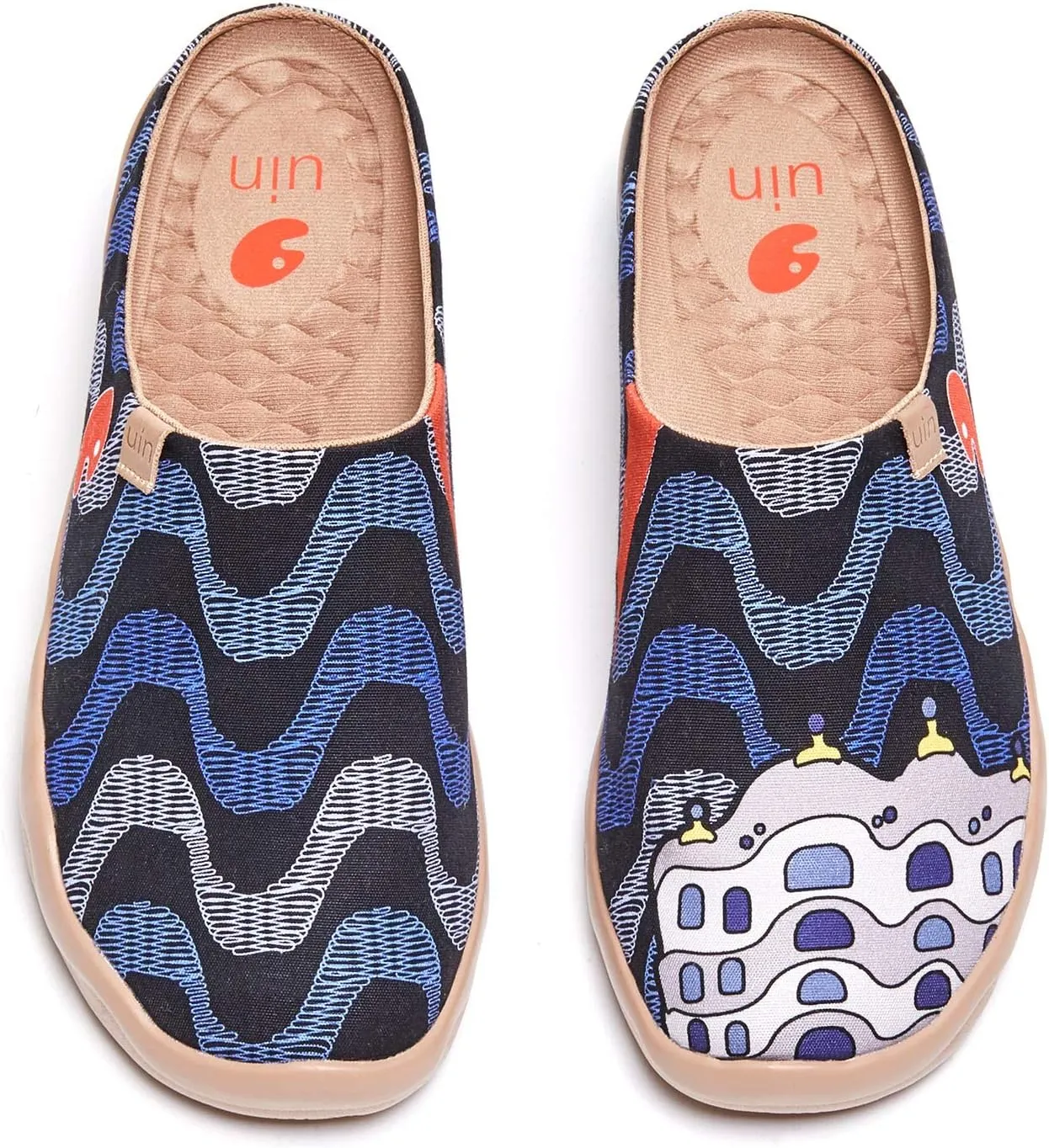 UIN Men's Painted Slipper Lightweight Comfort Mules Walking Casual Household Slip Ons Art Travel Shoes Malaga