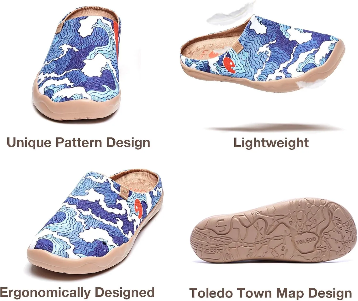 UIN Men's Painted Slipper Lightweight Comfort Mules Walking Casual Household Slip Ons Art Travel Shoes Malaga