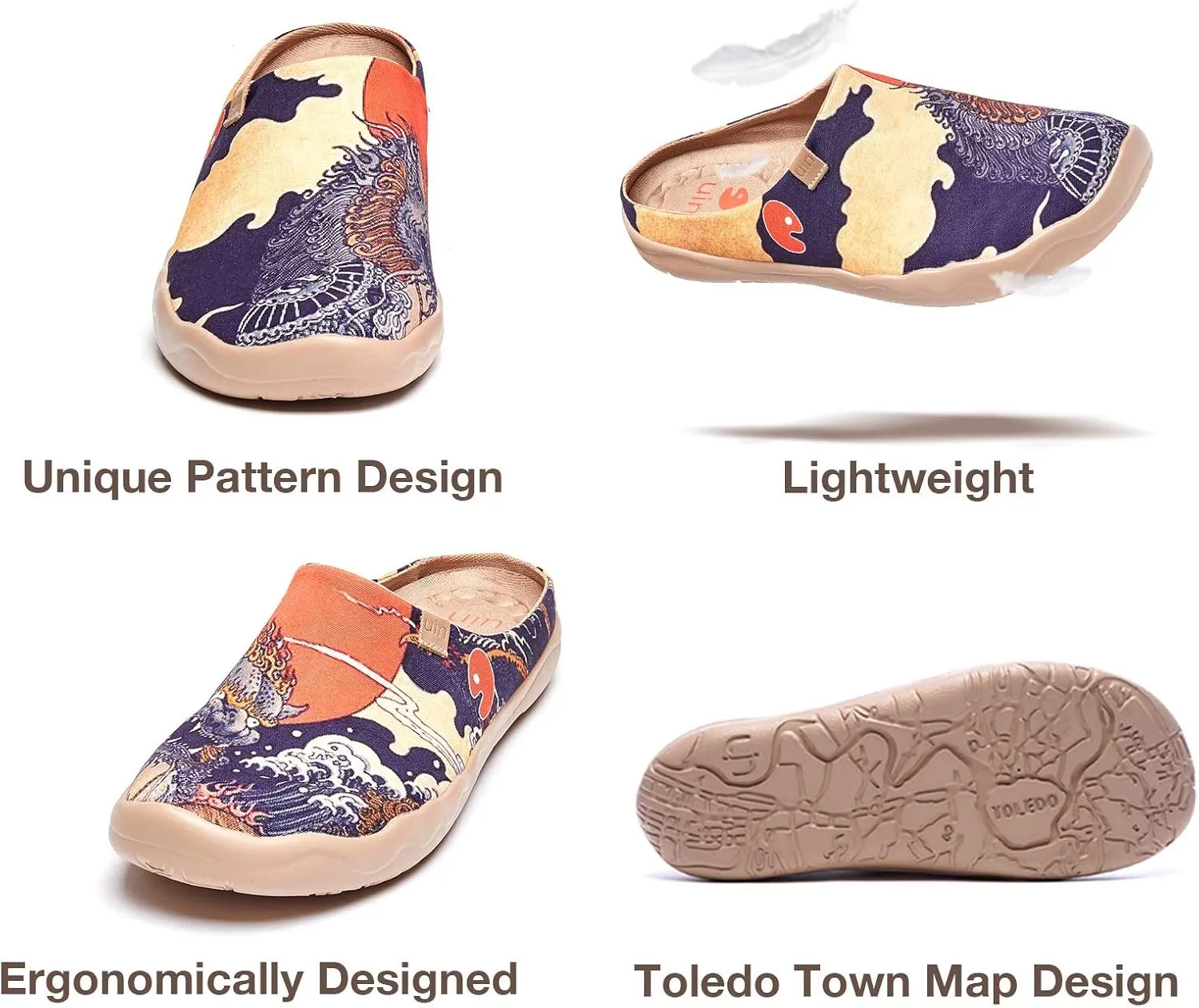 UIN Men's Painted Slipper Lightweight Comfort Mules Walking Casual Household Slip Ons Art Travel Shoes Malaga