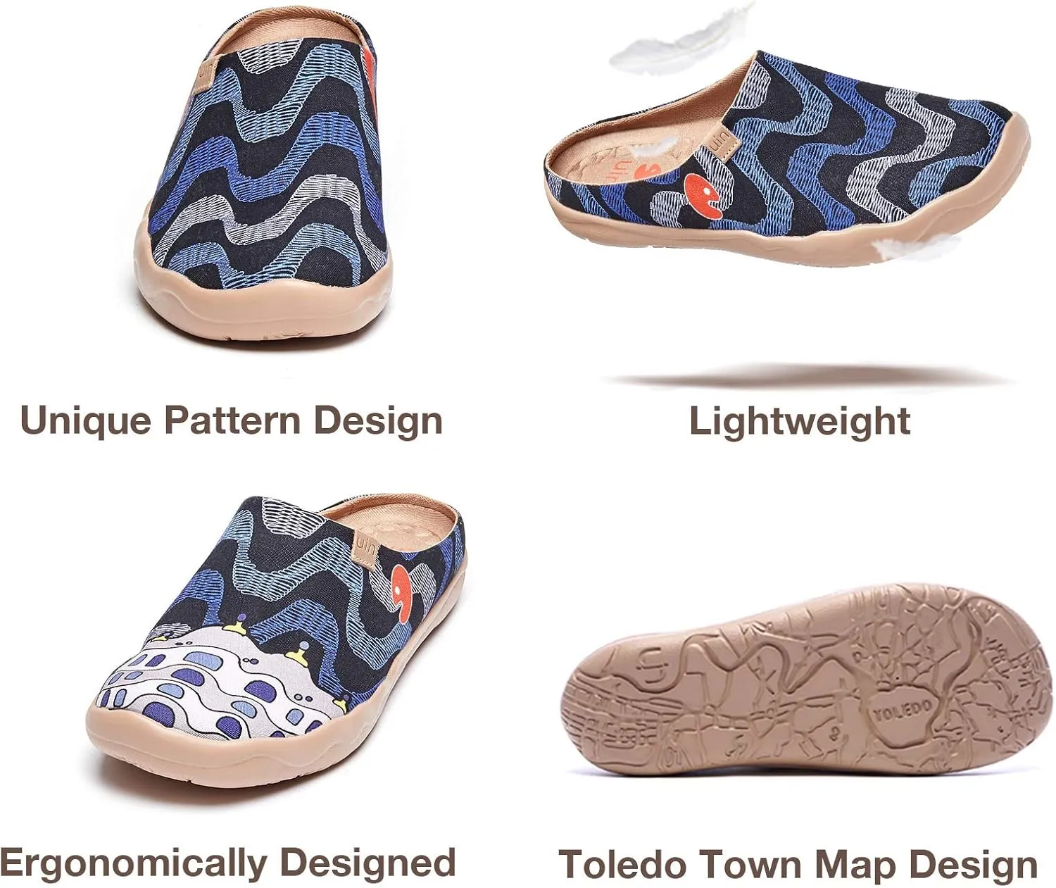 UIN Men's Painted Slipper Lightweight Comfort Mules Walking Casual Household Slip Ons Art Travel Shoes Malaga
