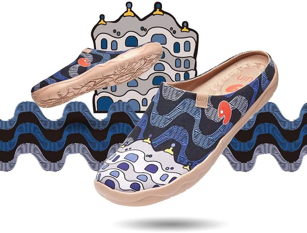 UIN Men's Painted Slipper Lightweight Comfort Mules Walking Casual Household Slip Ons Art Travel Shoes Malaga