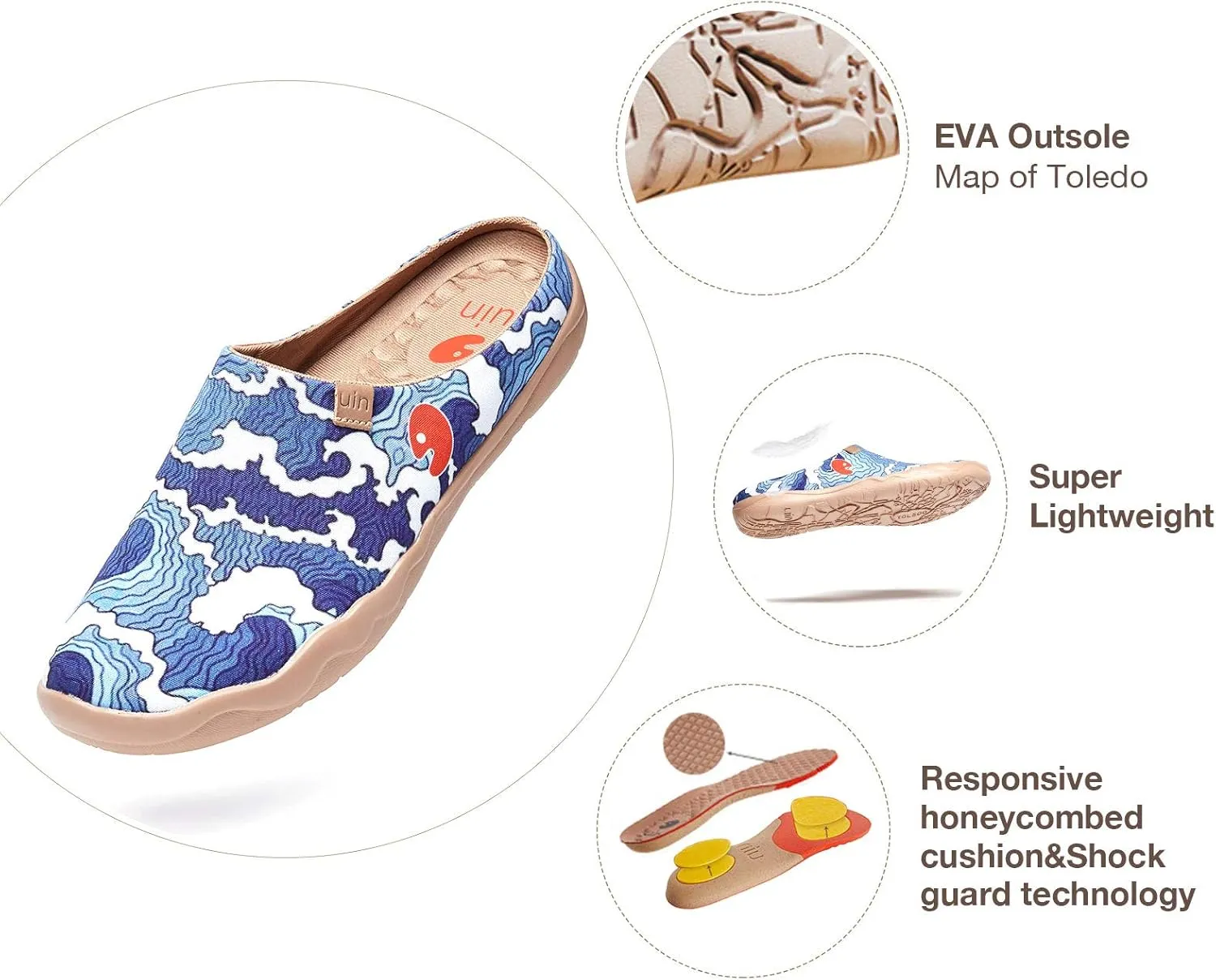 UIN Men's Painted Slipper Lightweight Comfort Mules Walking Casual Household Slip Ons Art Travel Shoes Malaga