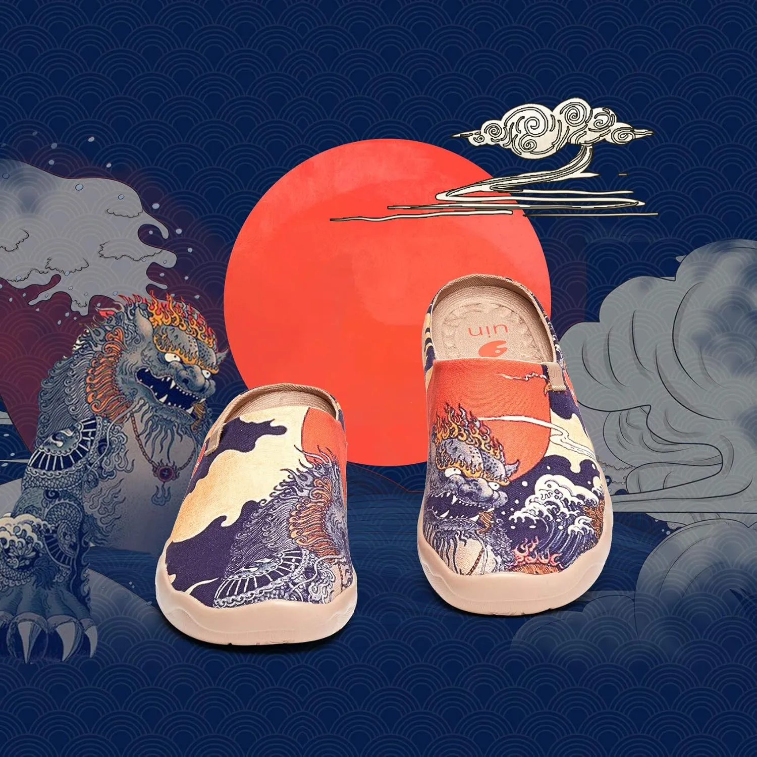 UIN Men's Painted Slipper Lightweight Comfort Mules Walking Casual Household Slip Ons Art Travel Shoes Malaga