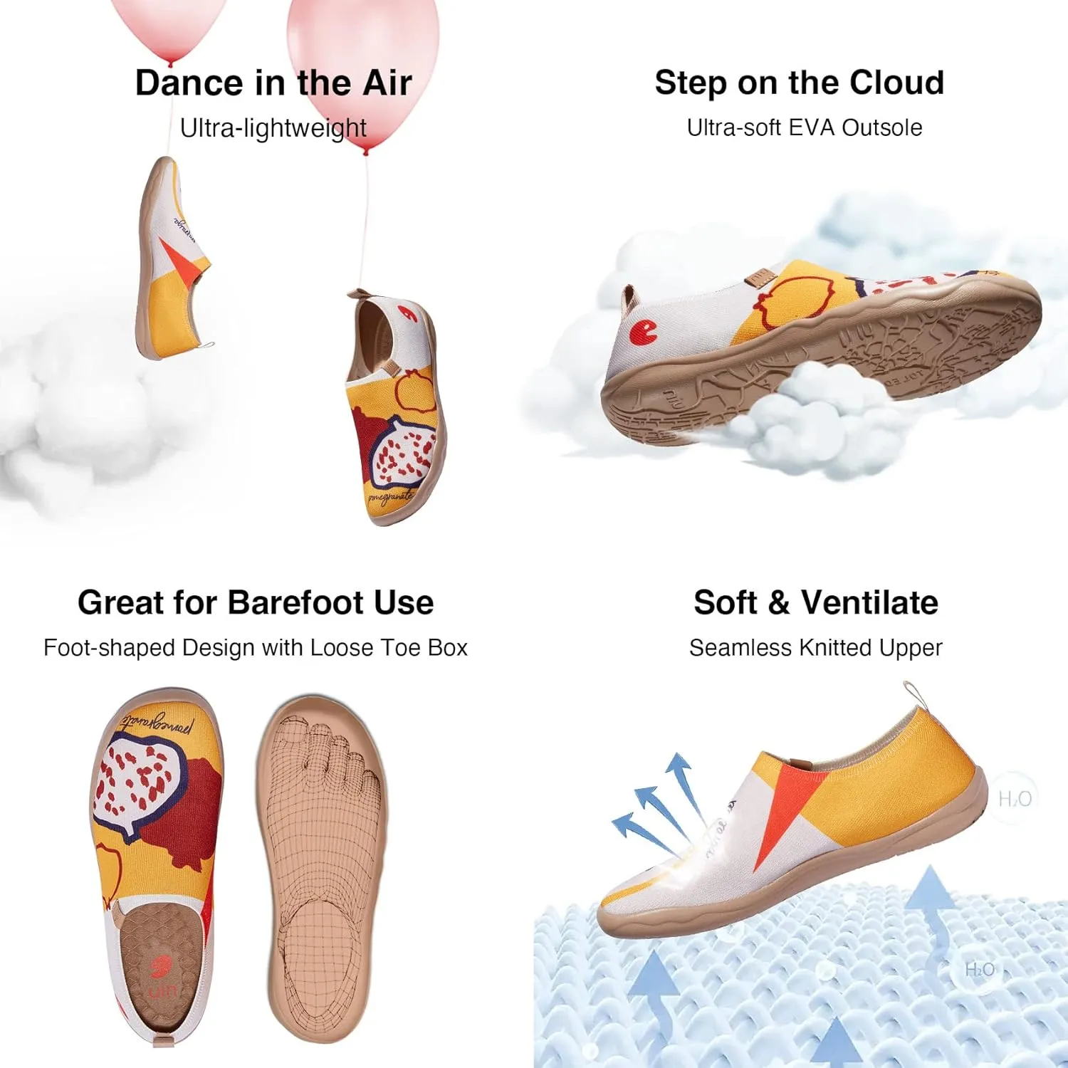 UIN Women's Art Painted Travel Shoes Slip On Casual Knit Loafers Lightweight Comfort Fashion Sneaker Toledo ⅠBirds and Flowers