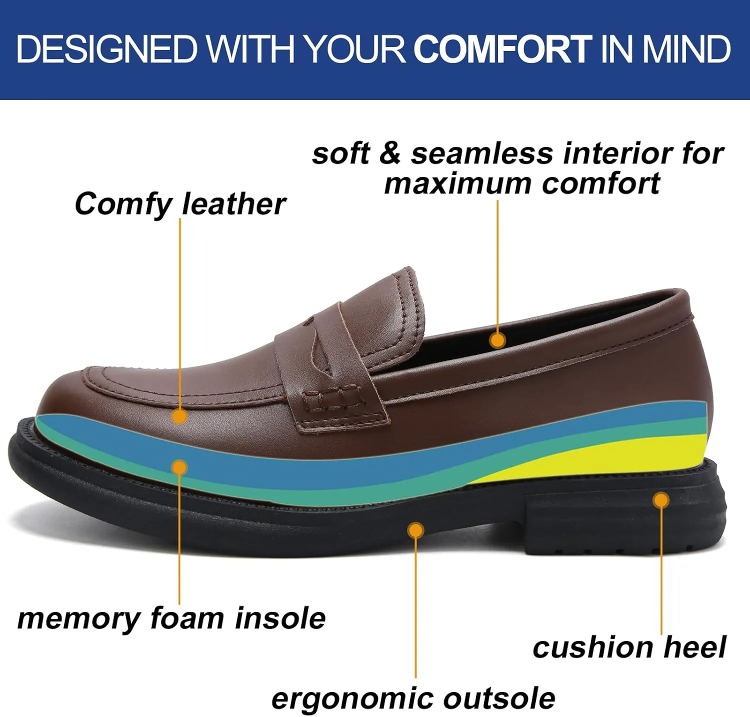 UZB Orthopedic Loafers for Women Slip on Shoes Memory Foam Dress Business Casual Shoe