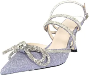 Vertundy Women's Lace up High Heeled Sandals Ankle Buckle Strap Rhinestone Bowknot Stilettos Satin Pointy Pumps
