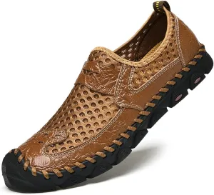 Veslexth Men's Breathable Adjustable Closed Toe Sandals Leather Athletic Outdoor Driving Fisherman for Summer Hiking Sports Business Walking Work Shoes