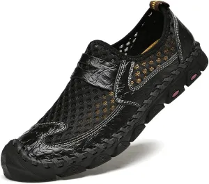 Veslexth Men's Breathable Adjustable Closed Toe Sandals Leather Athletic Outdoor Driving Fisherman for Summer Hiking Sports Business Walking Work Shoes