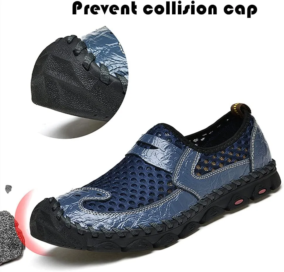 Veslexth Men's Breathable Adjustable Closed Toe Sandals Leather Athletic Outdoor Driving Fisherman for Summer Hiking Sports Business Walking Work Shoes