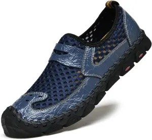 Veslexth Men's Breathable Adjustable Closed Toe Sandals Leather Athletic Outdoor Driving Fisherman for Summer Hiking Sports Business Walking Work Shoes