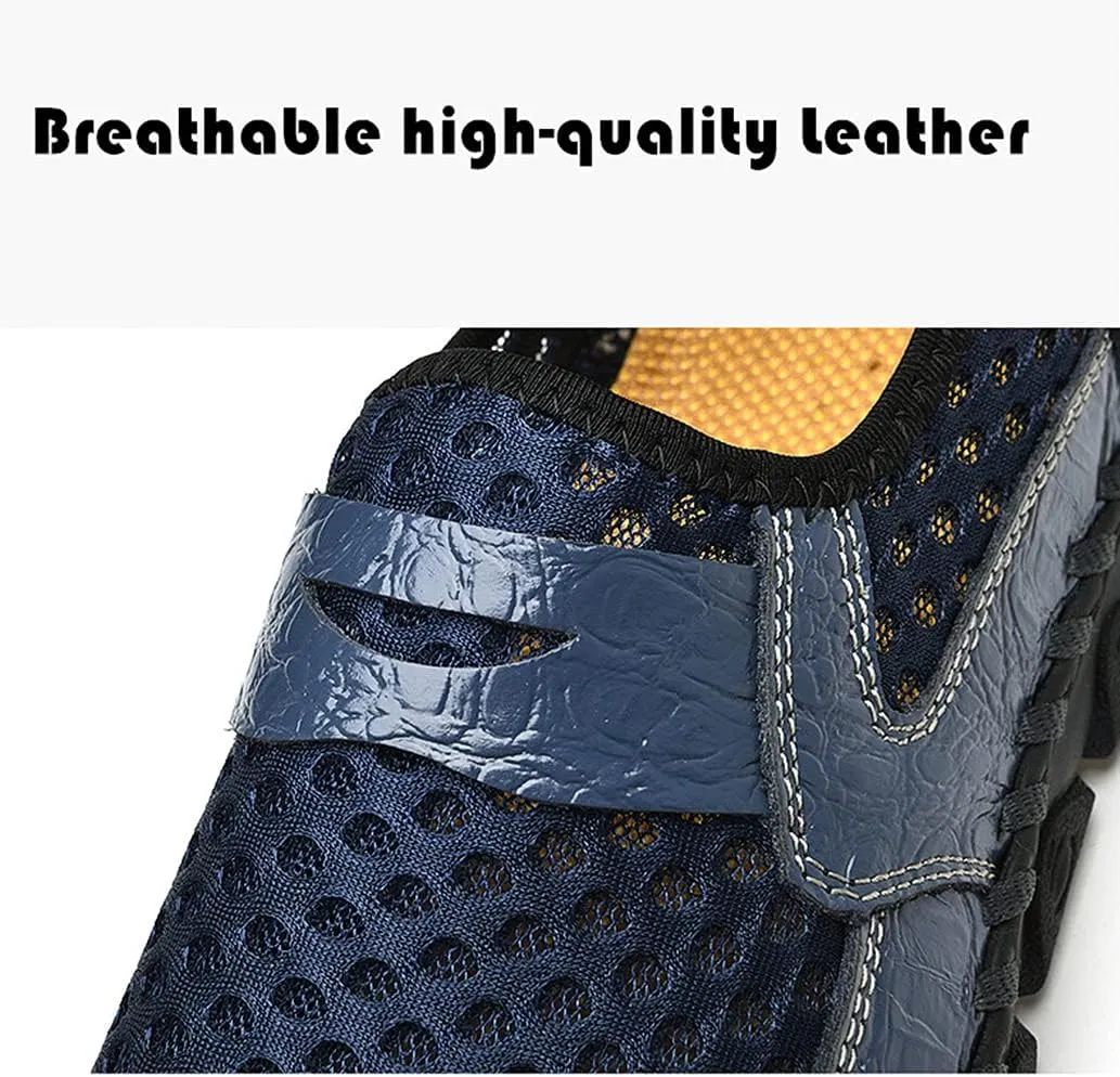 Veslexth Men's Breathable Adjustable Closed Toe Sandals Leather Athletic Outdoor Driving Fisherman for Summer Hiking Sports Business Walking Work Shoes
