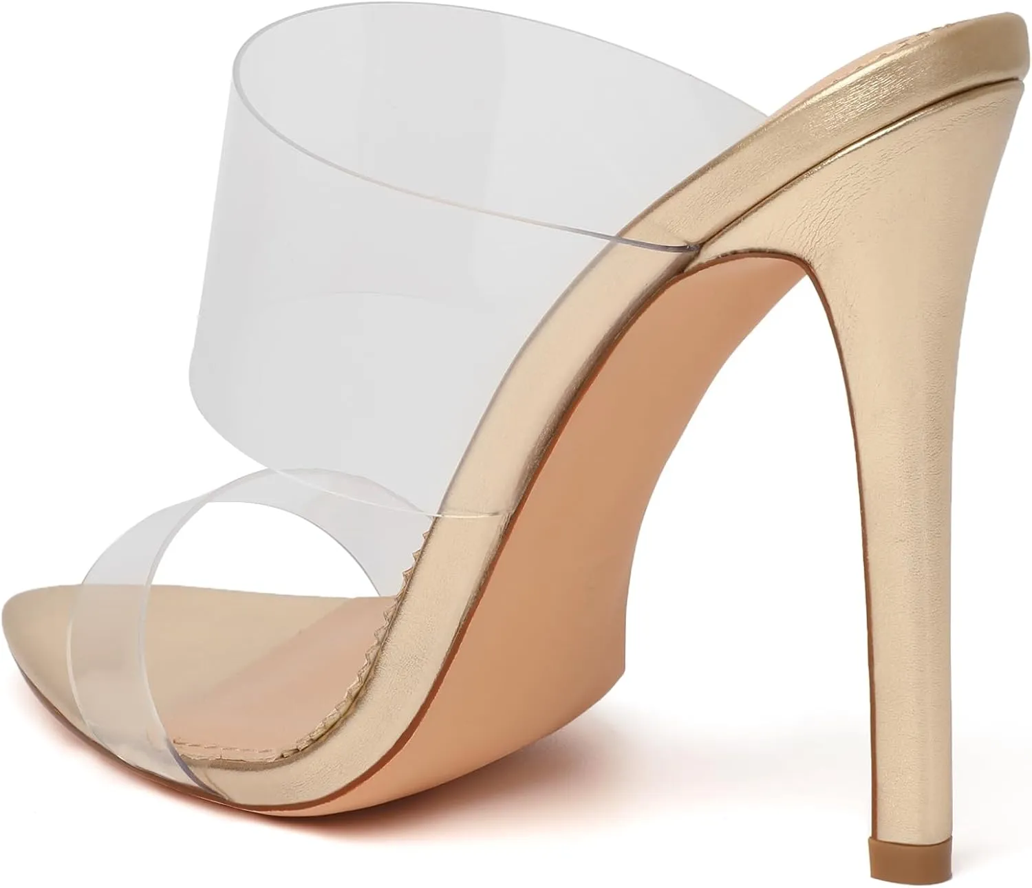 vivianly Clear Pointed Toe Heels Sandals Transparent Strap Stiletto High Heels Slip on Mules for Women