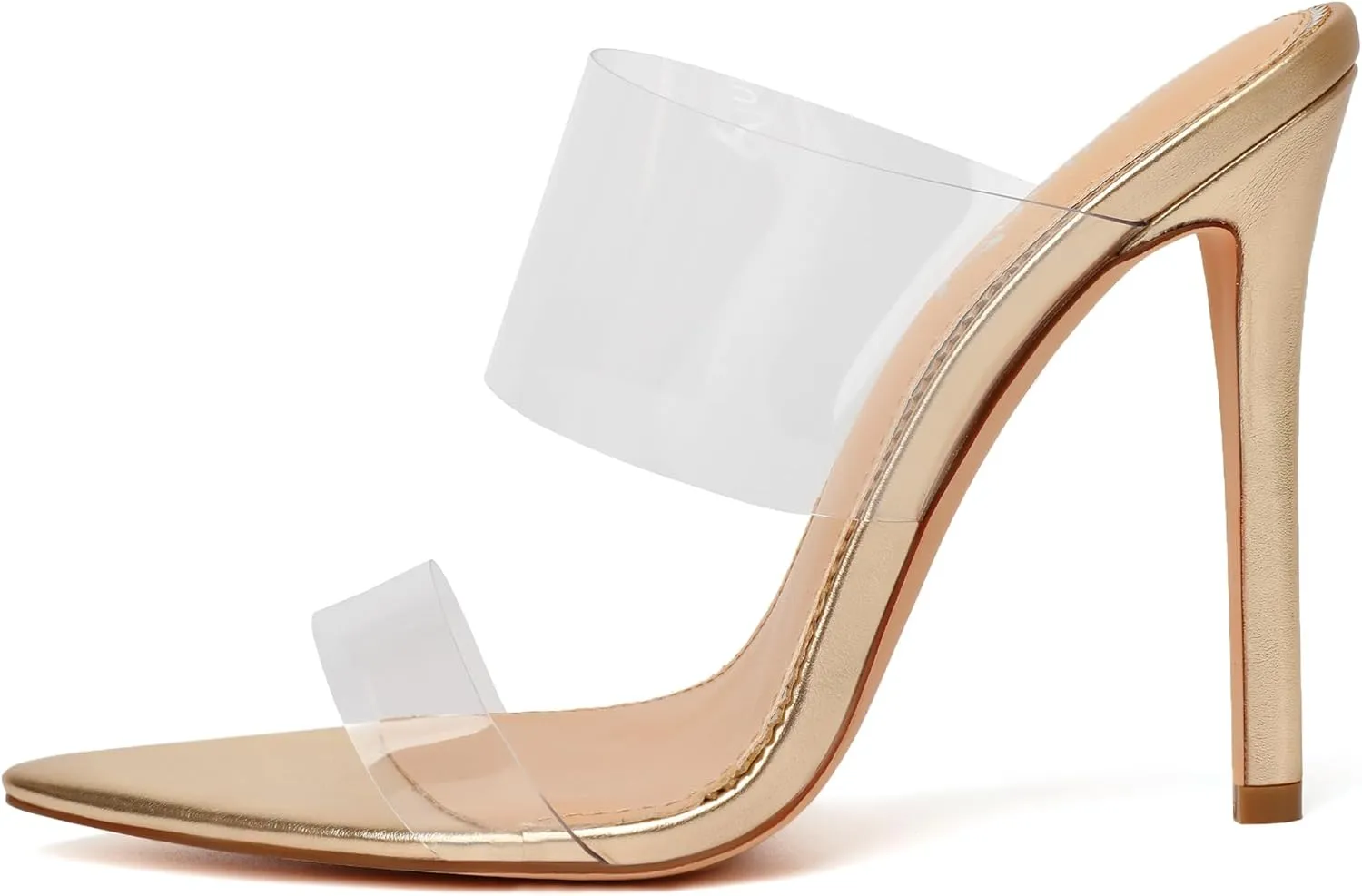 vivianly Clear Pointed Toe Heels Sandals Transparent Strap Stiletto High Heels Slip on Mules for Women
