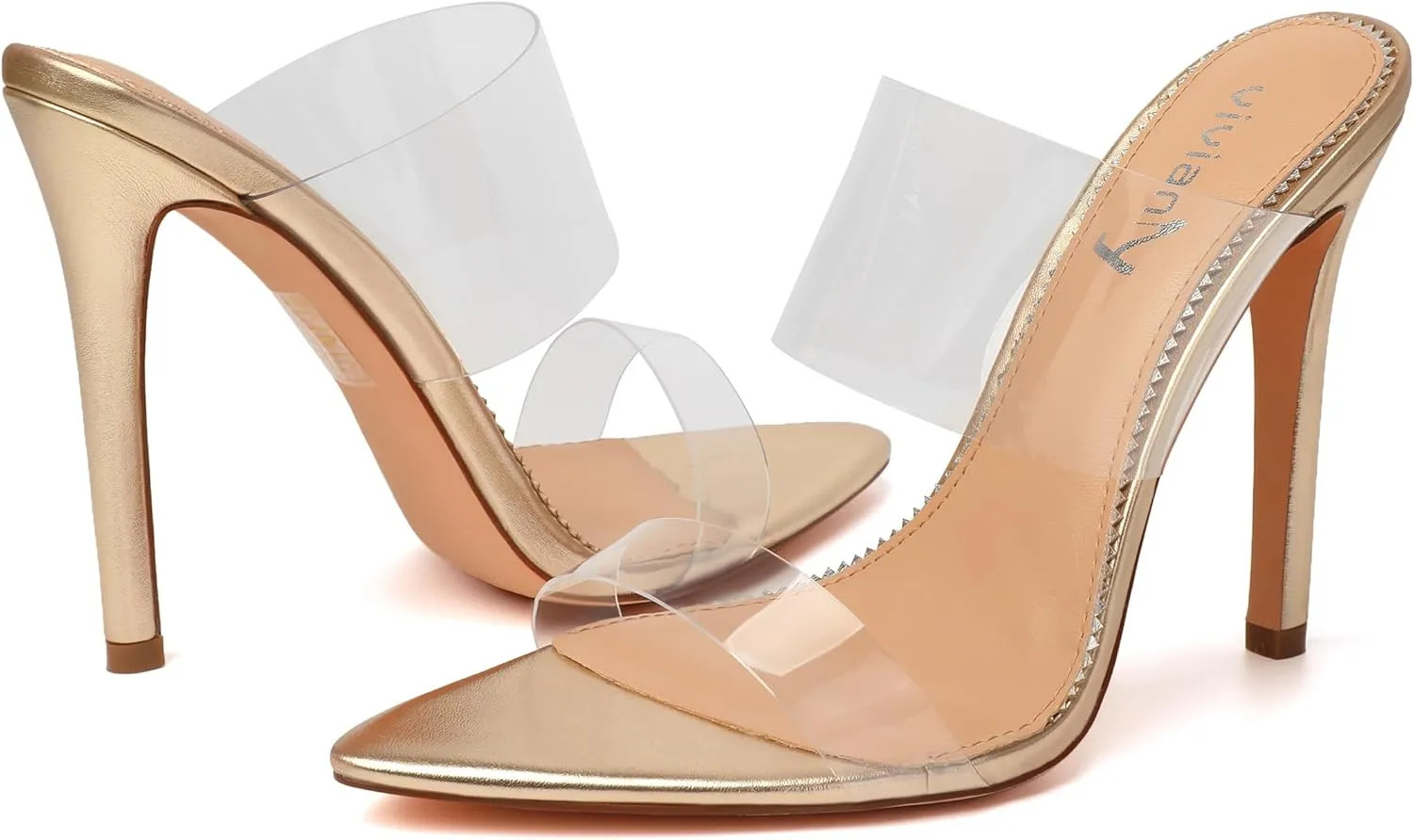 vivianly Clear Pointed Toe Heels Sandals Transparent Strap Stiletto High Heels Slip on Mules for Women