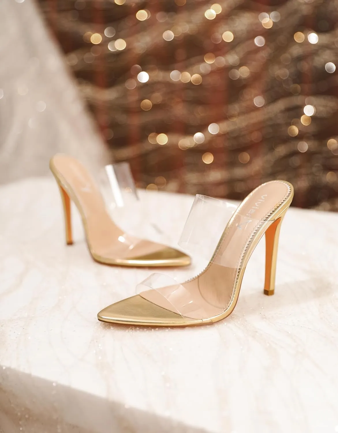 vivianly Clear Pointed Toe Heels Sandals Transparent Strap Stiletto High Heels Slip on Mules for Women