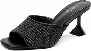 vivianly Womens Clear Heels Sandals Transparent Stiletto Heel Slippers Backless Peep Toe Slip on Heeled Mules