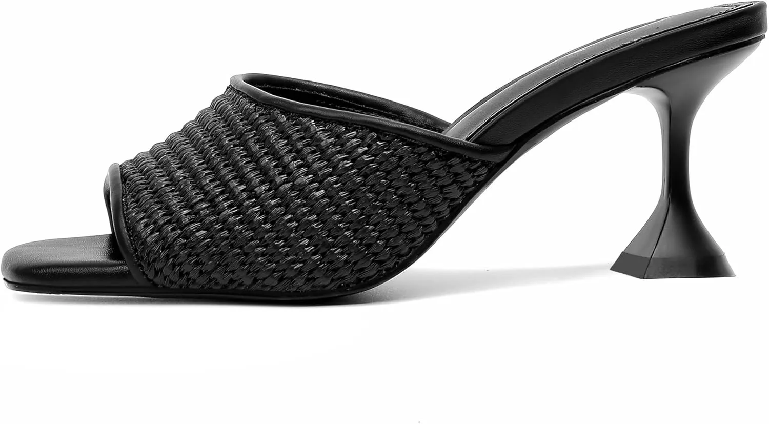 vivianly Womens Clear Heels Sandals Transparent Stiletto Heel Slippers Backless Peep Toe Slip on Heeled Mules