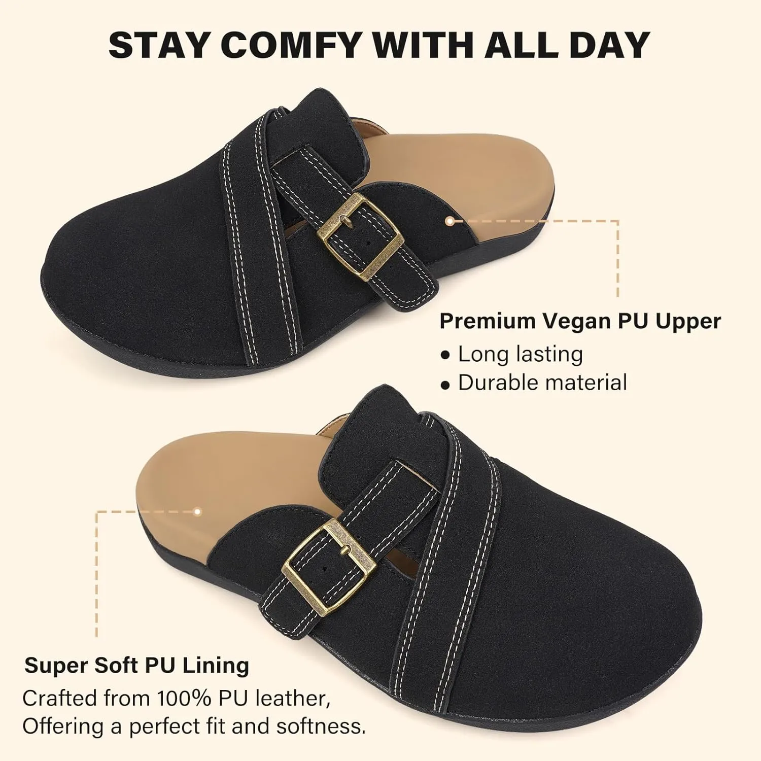 V.Step Women Orthopedic Clog Slippers with Arch Support, Suede Clogs Leather Mules, Orthotic Slippers Potato Shoes for Plantar Fasciitis, Slip on Adjustable Indoor Outdoor Sandals Foot Pain Relief