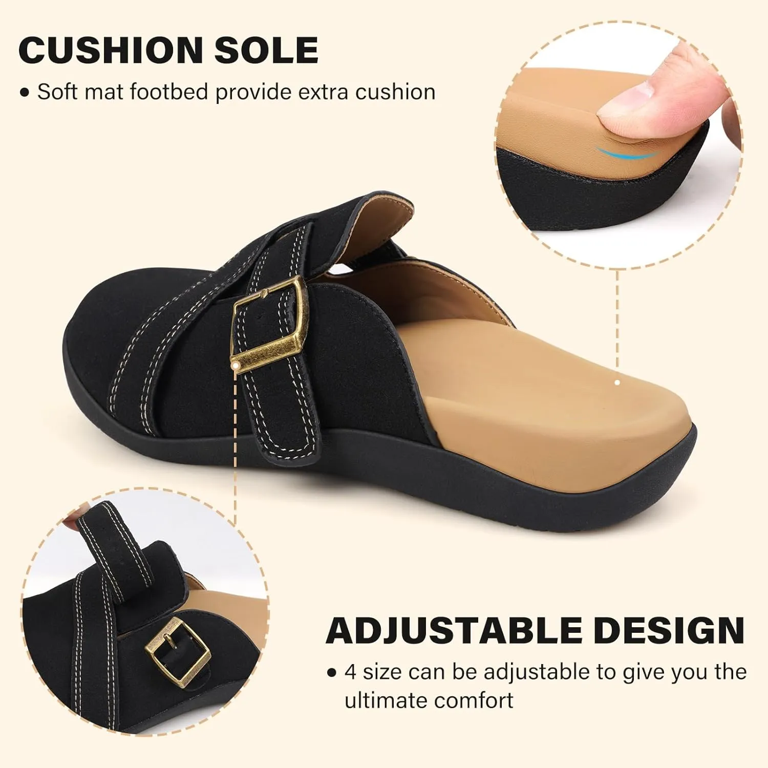 V.Step Women Orthopedic Clog Slippers with Arch Support, Suede Clogs Leather Mules, Orthotic Slippers Potato Shoes for Plantar Fasciitis, Slip on Adjustable Indoor Outdoor Sandals Foot Pain Relief