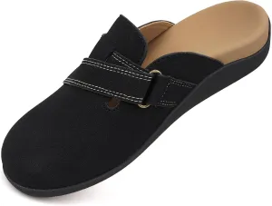 V.Step Women Orthopedic Clog Slippers with Arch Support, Suede Clogs Leather Mules, Orthotic Slippers Potato Shoes for Plantar Fasciitis, Slip on Adjustable Indoor Outdoor Sandals Foot Pain Relief