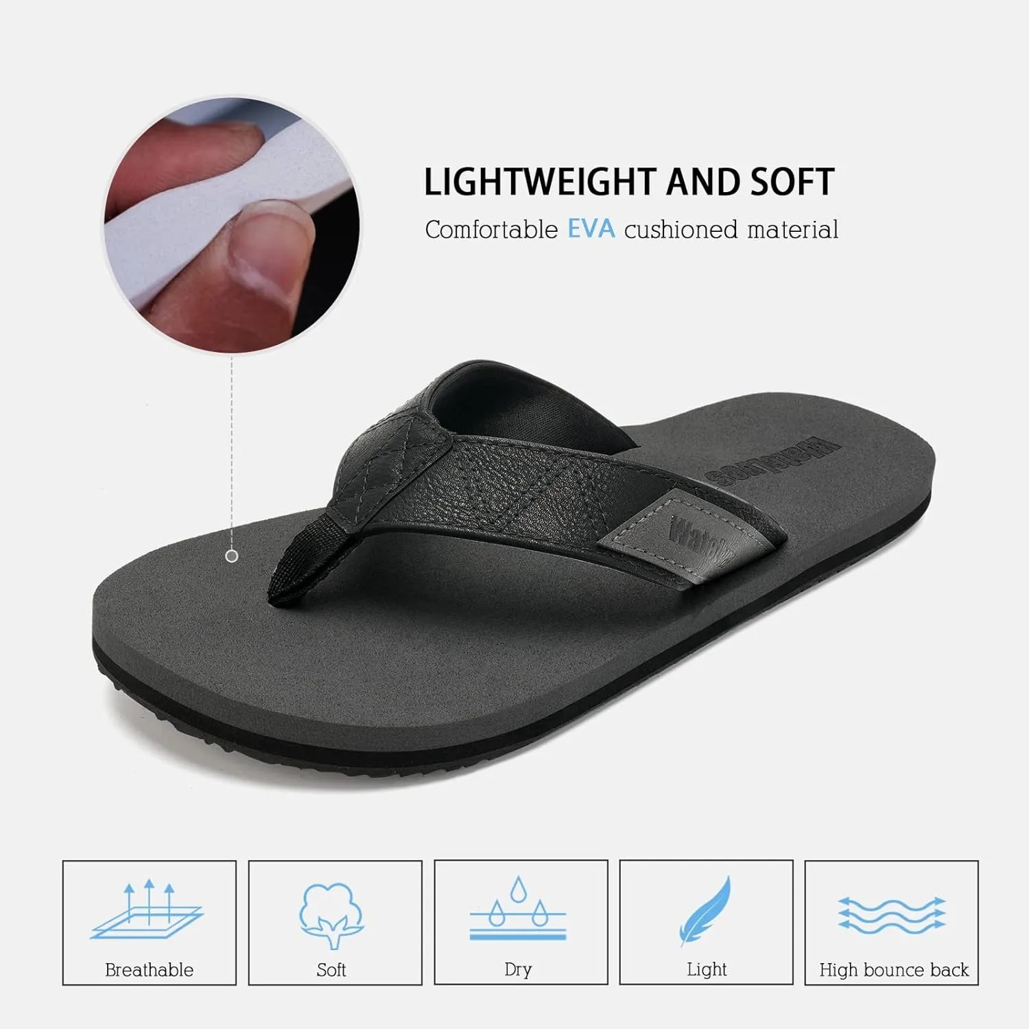 WateLves Mens-Flip-Flops-Thong-Sandals-with-Arch-Support Lightweight-Water-Shoes Open-Toe Comfort Summer-Beach-Slippers for Pool-Showers-Dorms Indoor-Outdoor
